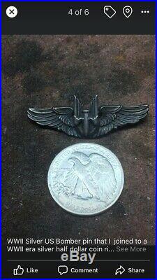 1943 WW2 Bomber PILOT PIN COIN Ring Silver Medal Officer Combat Army Air Force