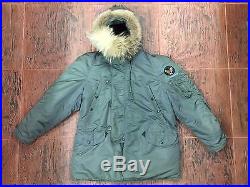 1950s N3B Winter Parka Flight Jacket Medium USAF Vintage Real Fur Hood Snorkel