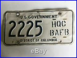 1962 Washington DC License Plate Bolling Air Force Base District of Columbia AFB