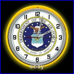 19 United States Air Force Sign Yellow Double Neon Clock