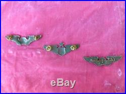 3 Vintage United States Air Force Wing Pins, 2 Sterling