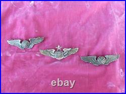3 Vintage United States Air Force Wing Pins, 2 Sterling