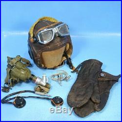 7pc Lot US WWII MILITARY ARMY AIR FORCE PILOT GEAR Leather Helmet