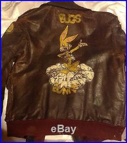 8th Air Force WWII A2 Flight Jacket Painted Bombs Bugs Bunny Vintage Bad Shape