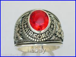 925 Silver United States Air Force Military January CZ Garnet Men Ring Size 8-14