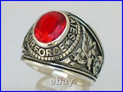 925 Silver United States Air Force Military January CZ Garnet Men Ring Size 8-14