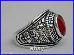 925 Silver United States Air Force Military January CZ Garnet Men Ring Size 8-14