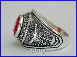 925 Silver United States Air Force Military January CZ Garnet Men Ring Size 8-14