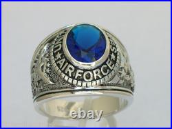 925 Silver United States Air Force Military September Blue Men's Ring Size 7-14