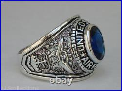 925 Silver United States Air Force Military September Blue Men's Ring Size 7-14