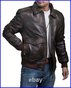 A 2 Bomber USAF AIR Force Flight Distressed Brown Real Leather Jacket