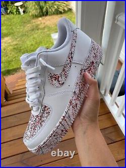 Air Force 1 Custom Low Triple Red? White Line Splatter Painted Shoes All Sizes