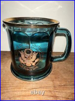 Air Force 1 One President The United States Glass Mug Blue Coffee Cup 2004