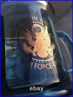 Air Force 1 One President The United States Glass Mug Blue Coffee Cup 2004