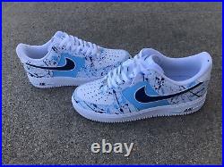 Air Force 1 Splatter Sky Baby Blue Navy Dark White Custom Shoes Mens Womens Kids