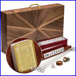 American Mahjong Set, Golden Fortune with Inlaid Wooden Case, Racks, Pushers
