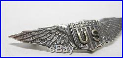Antique WWI Tiffany & Co Sterling Silver USA Air Force Aviation Wings Pin 2 yqz