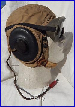 Army Air Force Pilots Khaki Flying Helmet Type ANH-15, Goggles, Earphones, Wires