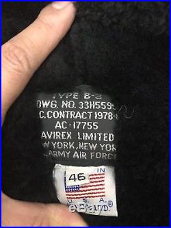 Avirex Air Force Type B3 Shearling Sheepskin Leather BOMBER JACKET Mens Sz 46