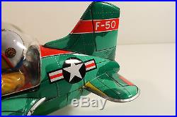 BOMBER PILOT F-50 USAF FIGHTER, Japan (KO) 1960s vintage tin toy EXC works