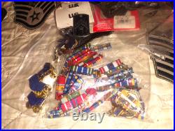Box Lot of Military Items Ribbons Patches Medals Pins USAF Air Force Navy