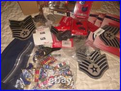 Box Lot of Military Items Ribbons Patches Medals Pins USAF Air Force Navy