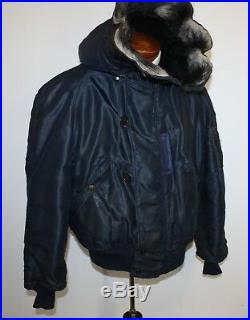 C. H. Masland Sons USAF 1950s N-2A Heavy Attached Hooded Flight Jacket Size LRG