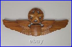 Carved Wood USAF Air Force Master Pilot Wings Sculpture Huge Wall Hanging Plaque