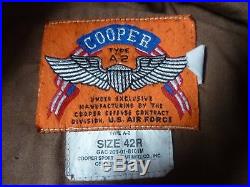 Cooper A2 Brown Flight US Airforce Bomber Leather Goatskin Jacket 42R 42