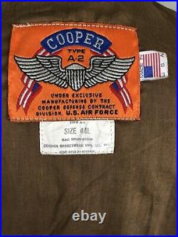 Cooper A-2 Brown Flight USAF Bomber Leather Goatskin Jacket? Sz 44L Lrg Nice