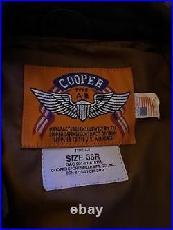Cooper A-2 Brown Flight US Air Force Bomber Leather Goatskin Jacket 38 Med