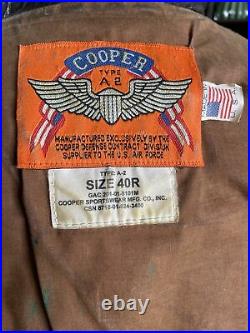 Cooper A-2 Brown Flight US Air Force Bomber Leather Goatskin Jacket 40 Med