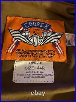 Cooper A-2 Brown Flight US Air Force Bomber Leather Goatskin Jacket 44R Lrg