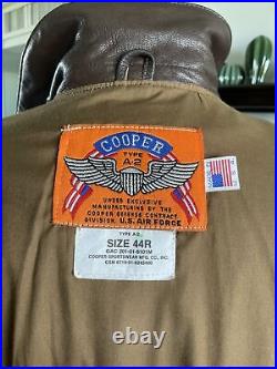 Cooper A-2 Brown Flight US Air Force Bomber Leather Goatskin Jacket 44R Lrg