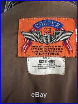 Cooper A-2 Brown Flight US Air Force Bomber Leather Goatskin Jacket 48R XL