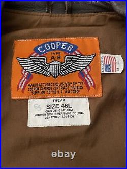 Cooper A-2 Brown Flight US Air Force Bomber Leather Goatskin Jacket Sz 46L XL