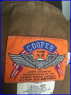 Cooper A-2 Comm. Brown Flight USAF Bomber Leather Goatskin Jacket Sz 46R XL