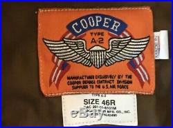 Cooper Type A-2 Air Force Goatskin Leather Jacket Flight Bomber, 46R, Near Mint