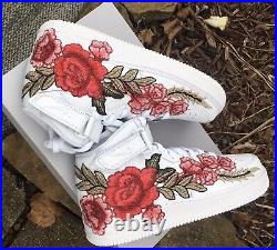 Custom Nike Air Force 1 Size 9 Rose Floral Flower Shoes Mid Mens Sneakers