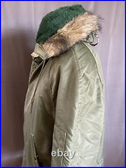 Flight Jacket Parka Snorkel Fur Hood Army Green Orange Large Coat USAF 3-NB