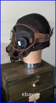 Genuine WW2 RAF Leather Type C Flying Helmet with Oxygen Mask & Radio Leads +