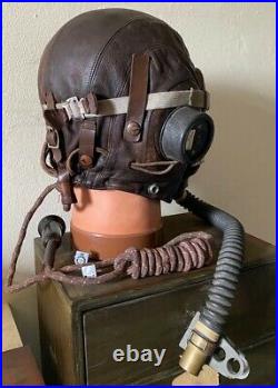 Genuine WW2 RAF Leather Type C Flying Helmet with Oxygen Mask & Radio Leads +