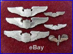 Group Of Six Sterling WWII Air Force Pilot Wing Pins Three 3