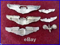 Group Of Six Sterling WWII Air Force Pilot Wing Pins Three 3
