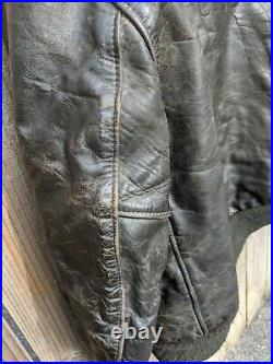 Leather Flight Jacket Bomber Faux Fur Collar Schott 70's USA sz44 Dark Brown Vtg