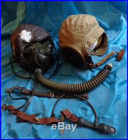 Lot military WW2 WWII Army Air Force A-11 Leather Cap Helmet with Gas Mask