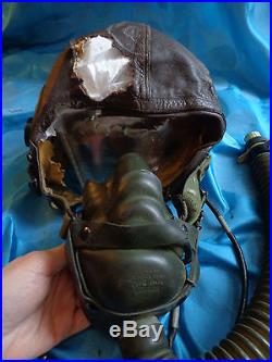 Lot military WW2 WWII Army Air Force A-11 Leather Cap Helmet with Gas Mask