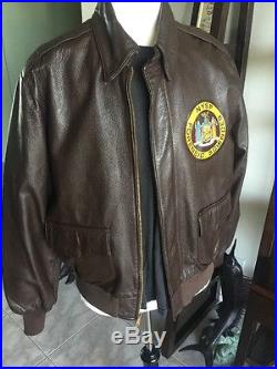 NYSP A-2 Willis Geiger Leather Flight Bomber Jacket Air Force Army A2 46 XL