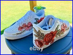 Nike Air Force 1 07 Low Men Red White Rose Flower Floral Custom Shoes Size 12