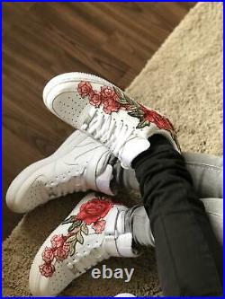 Nike Air Force 1 07 Low Men Red White Rose Flower Floral Custom Shoes Size 13